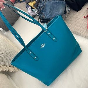 Coach tote (teal), gently used